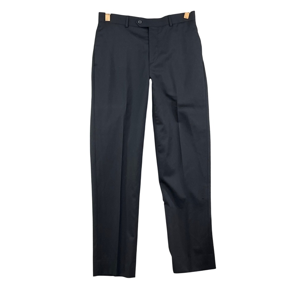 Egara Dress Pants Men 32 Black Wool Flat Front Straight Leg Trousers Corpcore
